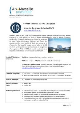 ETUDIER EN COREE DU SUD - 2017/2018 Université des langues