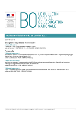 Bulletin officiel n°4 du 26 janvier 2017 Sommaire