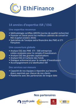 14 ann&eacute;es d`expertise ISR / ESG Nos partenaires