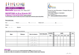 INSCRIPTIONS Mercredis Fev/Mar 2017 - Saint-Fargeau