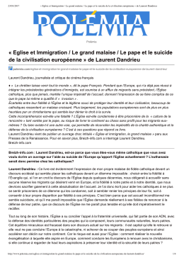 Eglise et Immigration / Le grand malaise / Le pape et le - ac