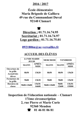 2016 / 2017 École élémentaire Maria Brignole de Galliera 49 rue du