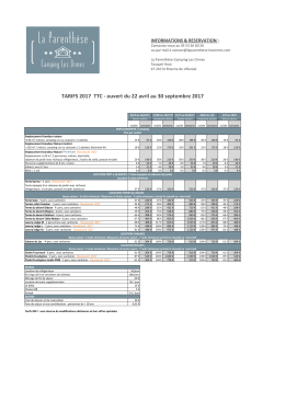 Grille de prix - Camping Les Ormes