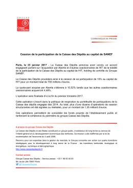 Cession de la participation de la Caisse des D&eacute;p&ocirc;ts au capital de