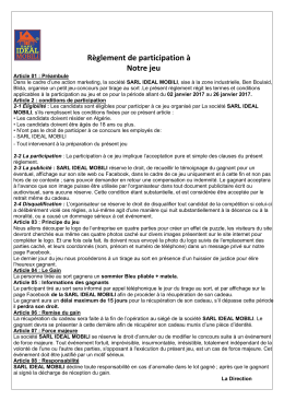 R&egrave;glement de participation &agrave; Notre jeu