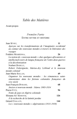Table des Matières