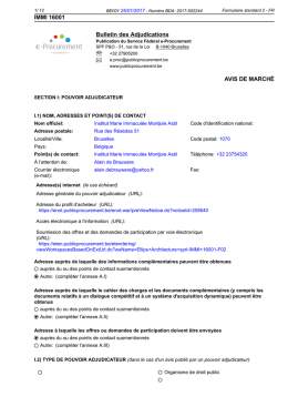 IMMI 16001 Bulletin des Adjudications AVIS DE MARCHÉ