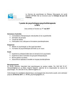 18 janv. 2017 1 poste de psychologue
