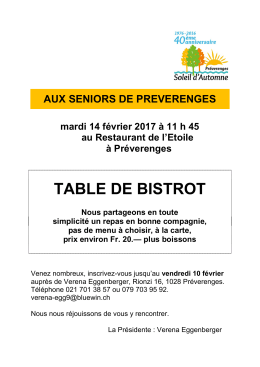 Table de bistrot - Mardi 14 f&eacute;vrier 2017