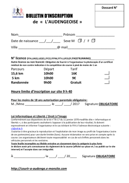 BULLETIN D`INSCRIPTION de « L`AUDENGEOISE »