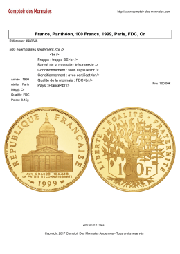 France, Panthéon, 100 Francs, 1999, Paris, FDC, Or