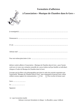 Formulaire d`adh&eacute;sion &agrave; l`association &laquo; Musique de Chambre dans
