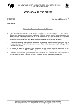 23 Janvier 2017: Déclaration des stocks de cornes de