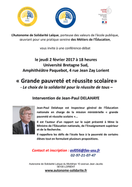 &laquo; Grande pauvret&eacute; et r&eacute;ussite scolaire&raquo;