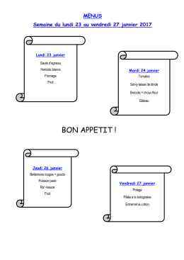 Menus de la semaine du lundi 23 au vendredi 27 janvier