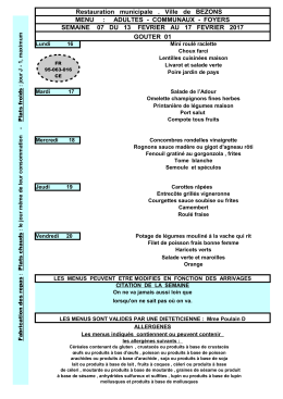 Restauration municipale . Ville de BEZONS MENU : ADULTES