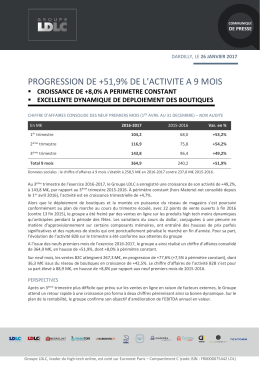 progression de +51,9% de l`activite a 9 mois