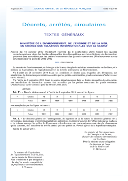 Un arrêté du 19 janvier, publié au Journal officiel ce 26 janvier 2017