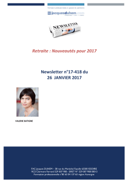 Retraite : Nouveautés pour 2017 Newsletter n°17