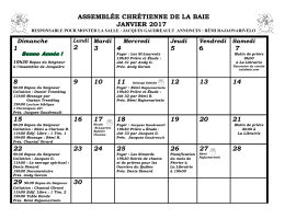 Calendrier du mois - Assembl&eacute;e chr&eacute;tienne de La Baie