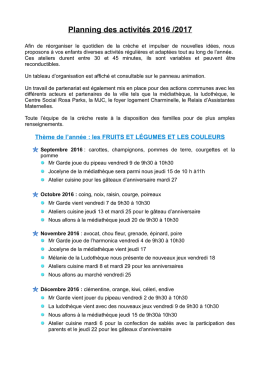 Planning des activités 2016 /2017