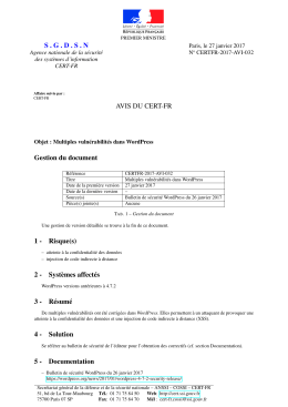 SGDSN AVIS DU CERT-FR Gestion du document 1 - Risque(s)