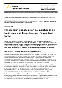 Fessenheim : n&eacute;gociation de marchands de tapis pour une