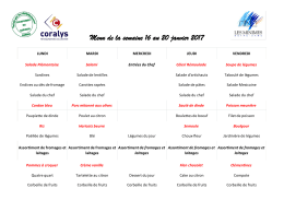 Menu de la semaine 16 au 20 janvier 2017