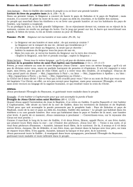 Textes messe du 21 janvier 2017