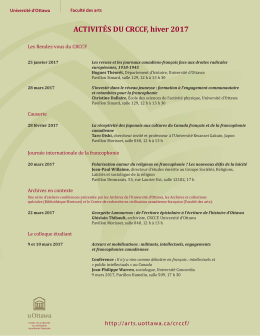 ACTIVITÉS DU CRCCF, hiver 2017 - Faculte des arts