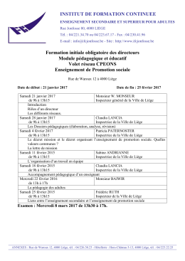 Horaire et lieu pour la formation axe pédagogique
