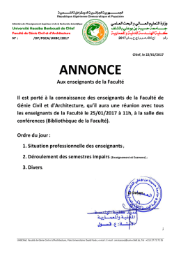 annonce - Université Hassiba Benbouali de Chlef