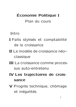 &acute;Economie Politique I Plan du cours Intro I Faits stylis&eacute;s et