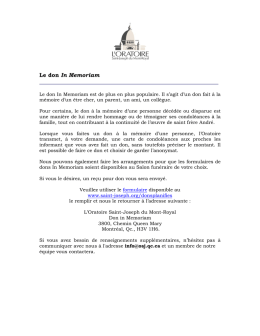 Le don In Memoriam - Oratoire Saint-Joseph du Mont