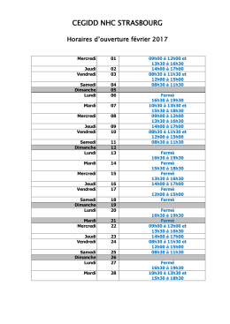 Voir les horaires de f&eacute;vrier 2017