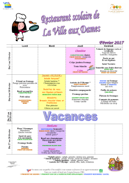 Menu restaurant scolaire Février 2017