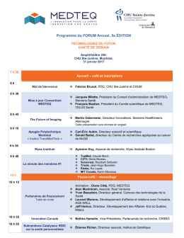 TECHNOLOGIES DU FUTUR, SANT&Eacute; DE DEMAIN Programme pr&eacute;liminaire