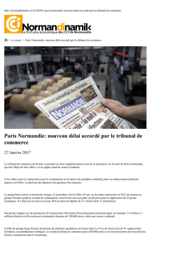 Paris Normandie: nouveau d&eacute;lai accord&eacute; par le