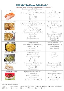 Menu du 30 janvier au 05 f&eacute;vrier 2017