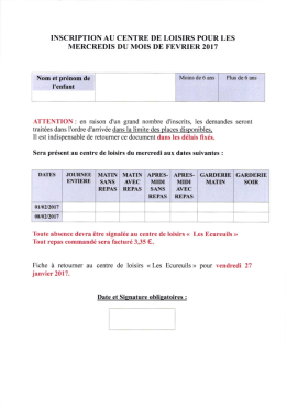 Inscription CLSH MERCREDIS FEVRIER