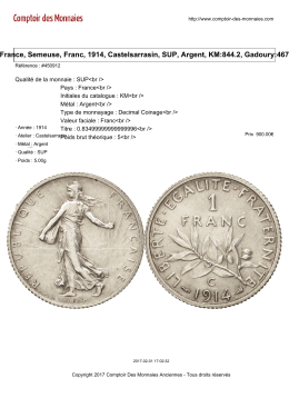 France, Semeuse, Franc, 1914, Castelsarrasin, SUP, Argent, KM