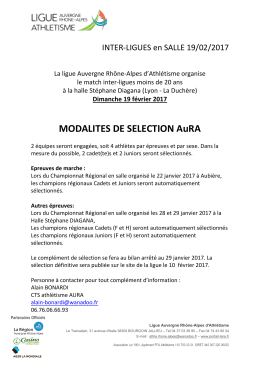 MODALITES DE SELECTION AuRA - Ligue Auvergne / Rhône