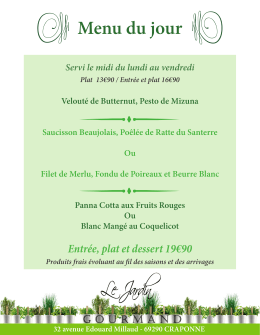 Menu du jour - Le Jardin Gourmand