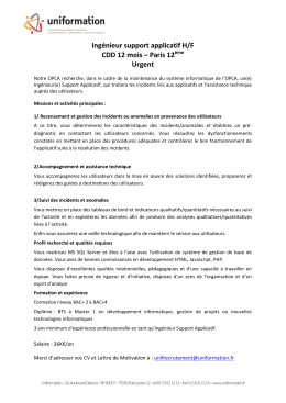 20 janvier 2017 - UNIFORMATION - Ingénieur Support