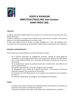POSTE &Agrave; POURVOIR DIRECTEUR (TRICE) MJC Jean Cocteau