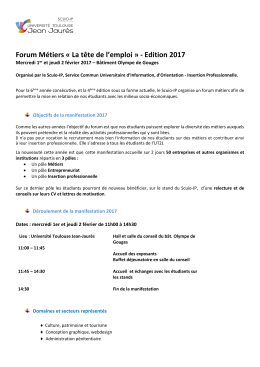 Forum M&eacute;tiers &laquo; La t&ecirc;te de l`emploi &raquo; - Edition 2017