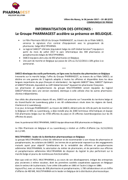 Le Groupe PHARMAGEST accélère sa présence en BELGIQUE.