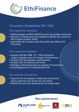 14 années d`expertise ISR / ESG Nos partenaires