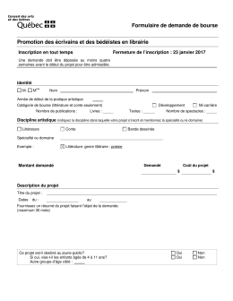 Formulaire de demande de bourse Promotion des écrivains et des
