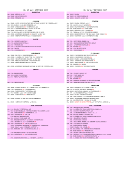 DU 25 au 31 JANVIER 2017 DU 1er au 7 FEVRIER 2017